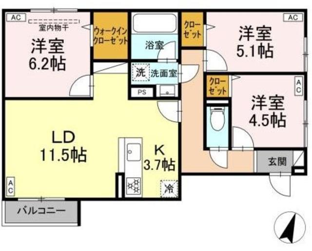セレスティア中央 II(3LDK/2階)の間取り写真