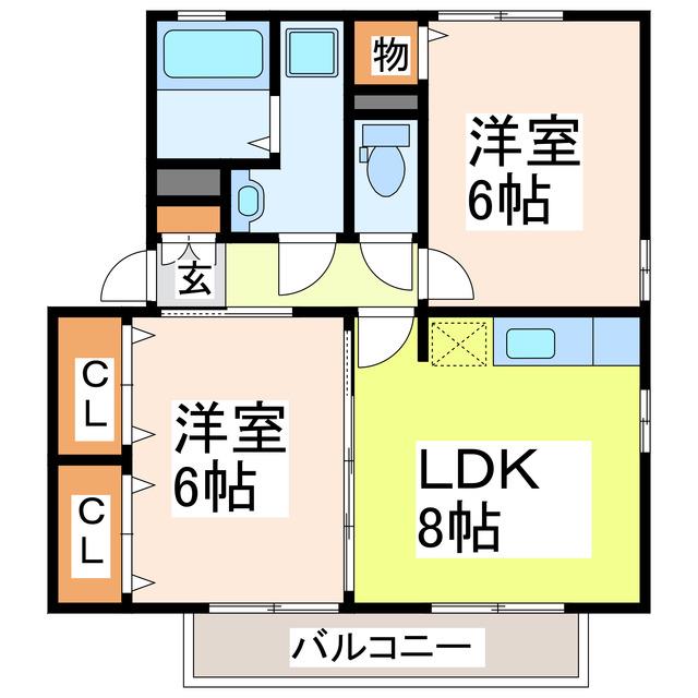 フルール・プリムヴェール B棟(2LDK/2階)の間取り写真