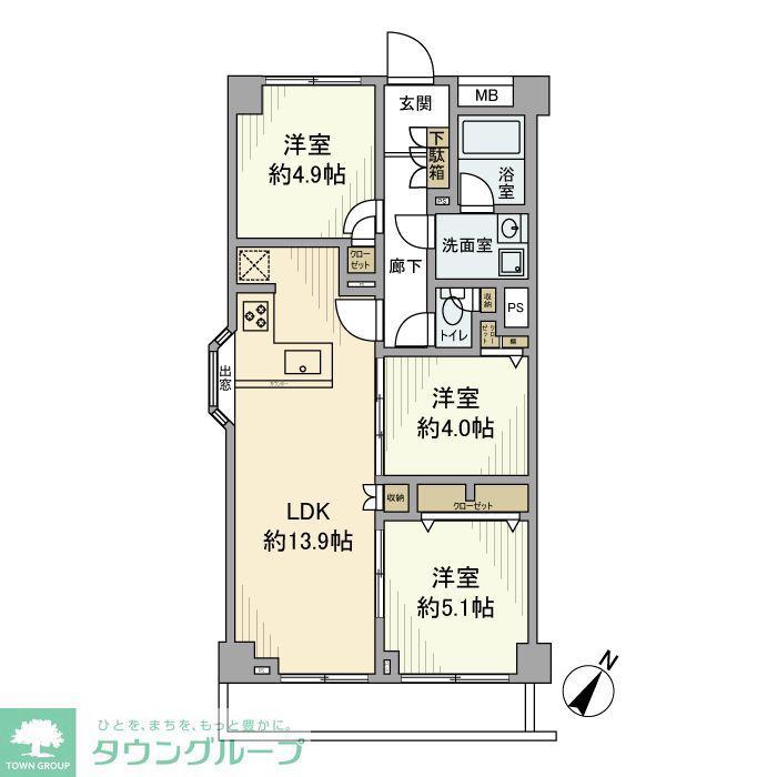 朝日石川台マンション(3LDK/3階)の間取り写真