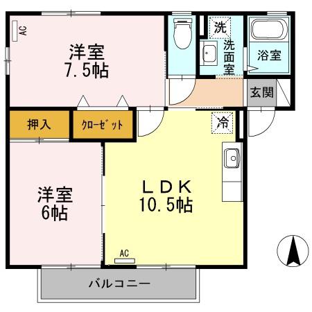 ツインハーモニーB棟(2LDK/2階)の間取り写真