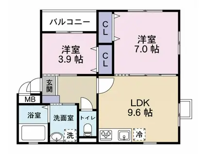 メゾン高田II(2LDK/3階)の間取り写真