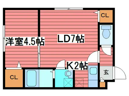 桜イーストコート月寒(1DK/2階)の間取り写真