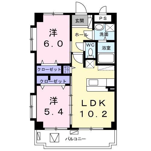 スカイハウスII(2LDK/3階)の間取り写真