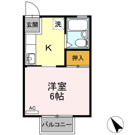 ハイム六軒屋(1K/1階)の間取り写真