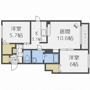 ミルフルール23(2LDK/4階)の間取り写真