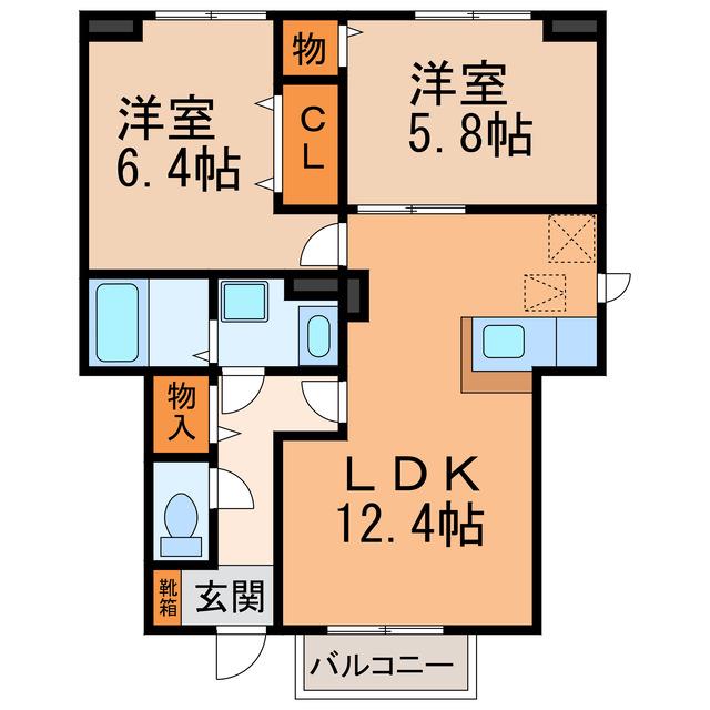 チェスナット ハ-トII(2LDK/1階)の間取り写真