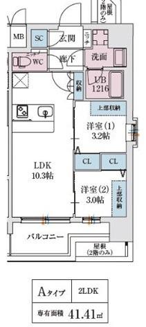 スプランディッド弁天町ウエスト(2LDK/8階)の間取り写真