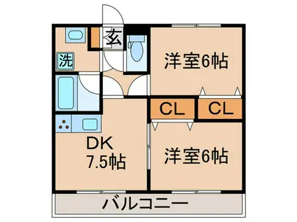 オーシャン ベル(2DK/3階)の間取り写真