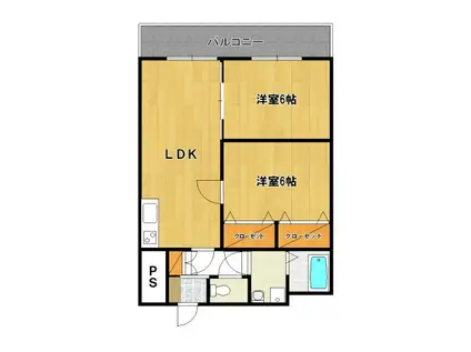 スカイコートけんとく町(2LDK/5階)の間取り写真