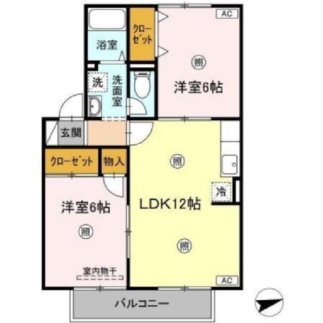 メゾンリヴェールC棟(2LDK/2階)の間取り写真