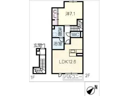 オリーブ(1LDK/2階)の間取り写真