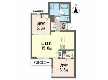 シャーメゾン月の杜(2LDK/2階)の間取り写真