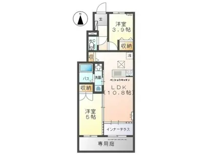 ディアコート富士山B(2LDK/1階)の間取り写真