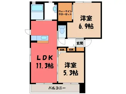アムールA棟(2LDK/1階)の間取り写真