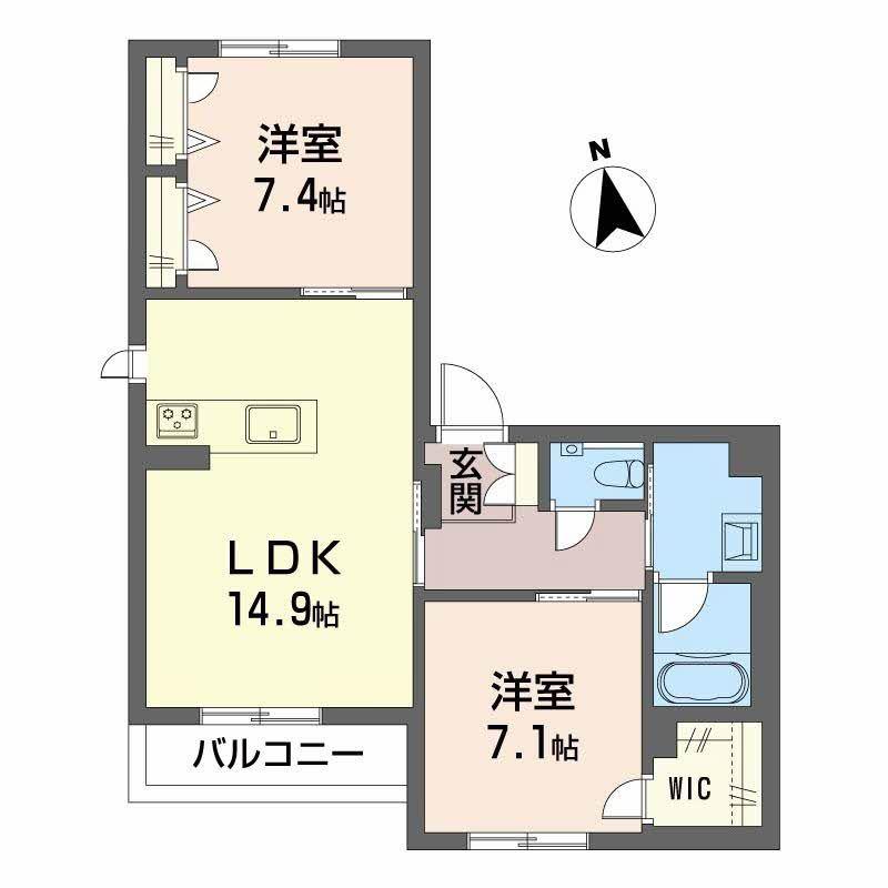 レフィシア・グリシーヌ(2LDK/2階)の間取り写真