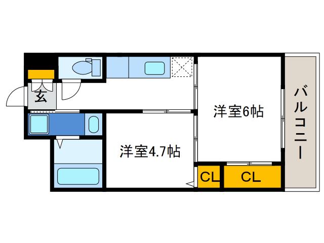 シャトー弁天弐番館(2K/4階)の間取り写真