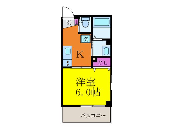 HAPPINESS高城(1K/6階)の間取り写真