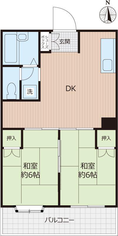 パークサイドハイツKSD(2DK/2階)の間取り写真