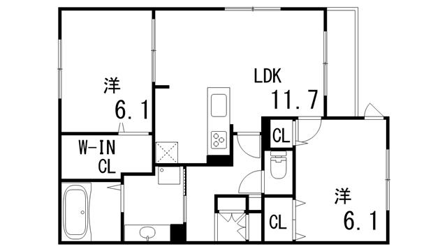 エルクラシコ(2LDK/3階)の間取り写真