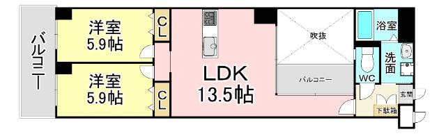 KSK門司港コアプレイスII(2LDK/5階)の間取り写真