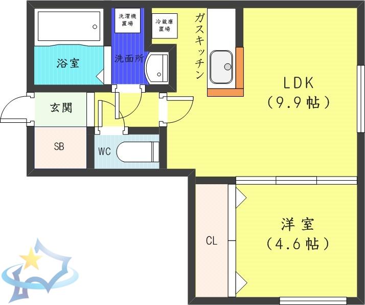 F・ASAHI S7W17(1LDK/4階)の間取り写真