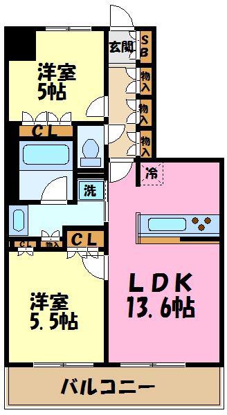 BLESS宮崎台(2LDK/12階)の間取り写真