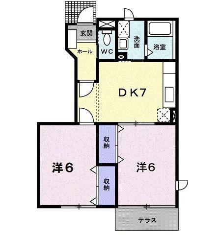 ル クプル(2DK/1階)の間取り写真