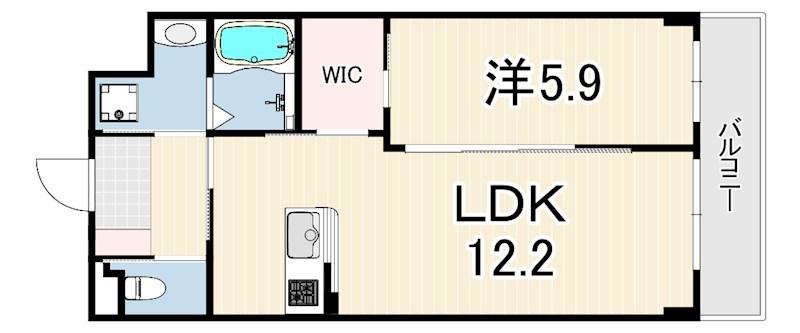 レアグランツ東難波Ⅰ(1LDK/2階)の間取り写真