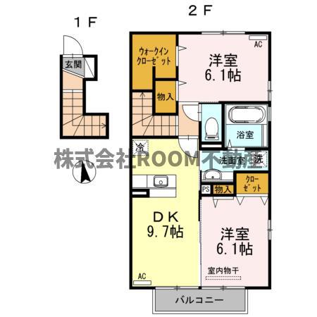 シェルト下川東(2DK/2階)の間取り写真