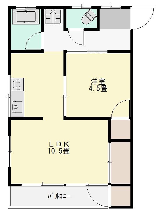 富士マンションS棟(1LDK/2階)の間取り写真