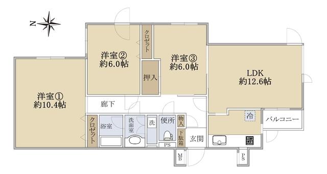 アルファコートV宮の森(3LDK/1階)の間取り写真