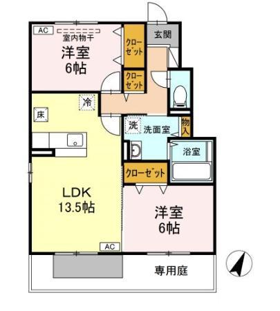 DIANTHUS B棟(2LDK/1階)の間取り写真