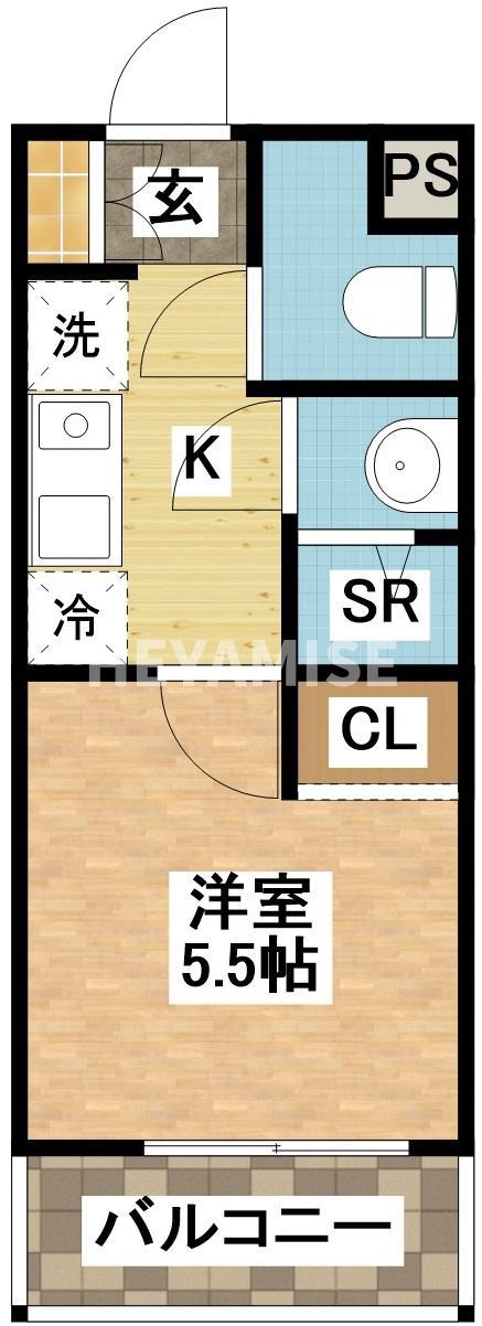 デ・クメール滑石II(1K/2階)の間取り写真