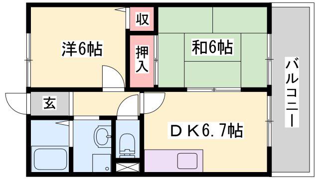 パセオ書写(2DK/1階)の間取り写真