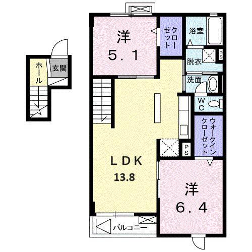 エレガント菅原(2LDK/4階)の間取り写真