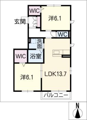 ナディア長折南 A棟(2LDK/1階)の間取り写真