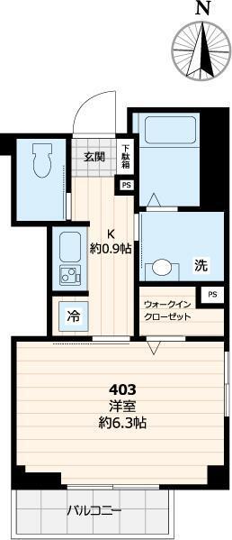 ウィンヴィレッジ(1K/4階)の間取り写真