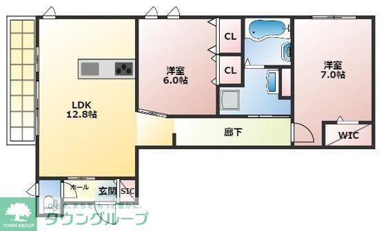 MONTAGNE・SEL A(2LDK/2階)の間取り写真