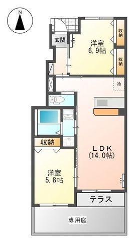 アクティブ(2LDK/1階)の間取り写真