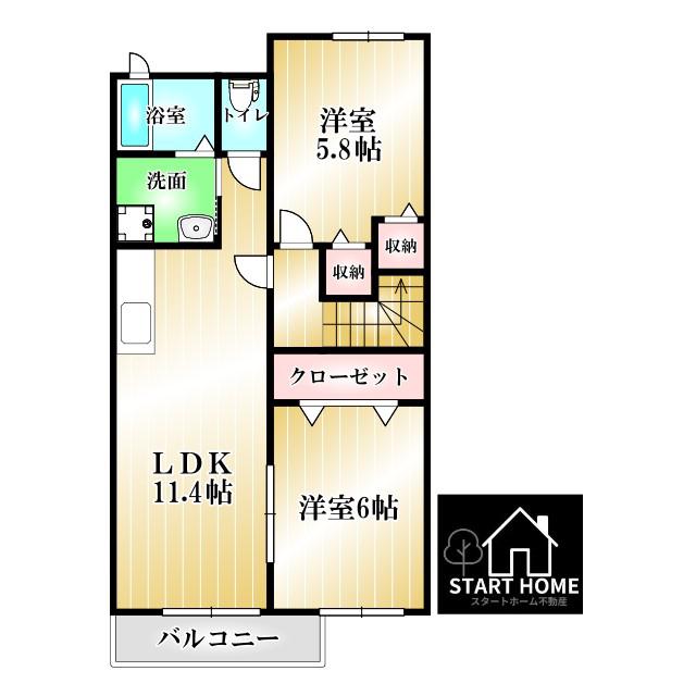 ルイ・メゾンK I(2LDK/2階)の間取り写真