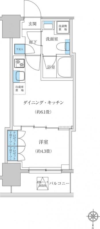レジディア蒲田プレイス(1DK/12階)の間取り写真