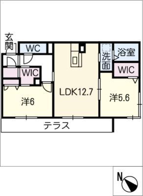 プリュネ向山(2LDK/1階)の間取り写真