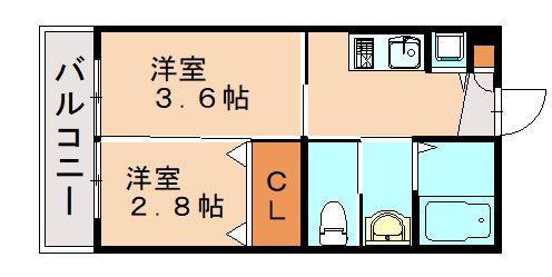 LIVING THINGS大橋(2K/2階)の間取り写真