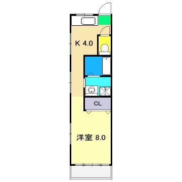 江ノ口コーポ(1K/3階)の間取り写真