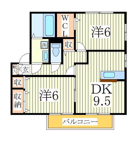 ソレアードD(2DK/2階)の間取り写真