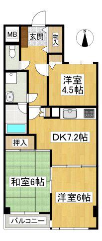 ライオンズマンション小平(3DK/1階)の間取り写真