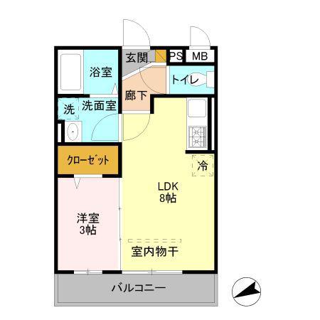 オーパス(1LDK/1階)の間取り写真