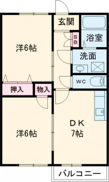 メルローズ本郷(2DK/2階)の間取り写真