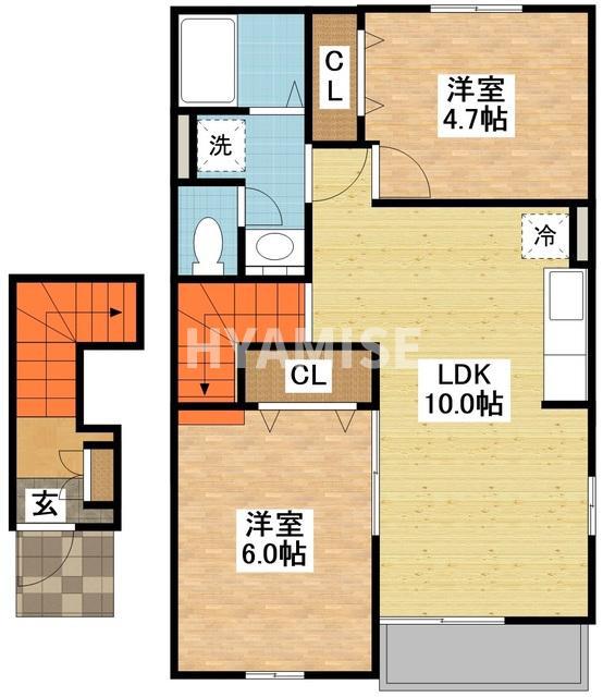 サンリットヒルA(2LDK/2階)の間取り写真