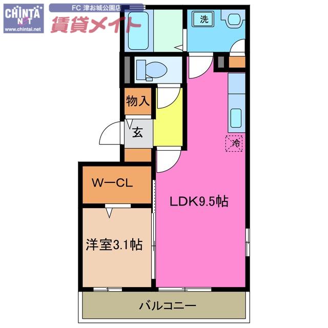 リビングタウンさくらだ(1LDK/2階)の間取り写真